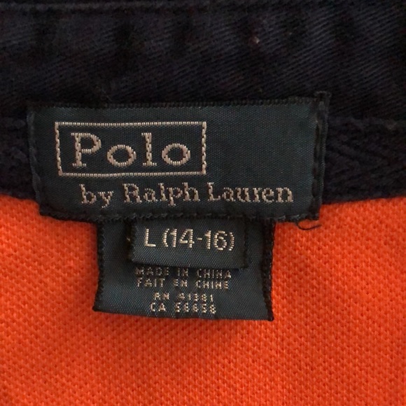 RALPH LAUREN Polo Boys Size 14-16 SHORT SLEEVE Orange Blue LARGE Pony Logo SHIRT - Picture 4 of 5